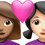 Apple design of the couple with heart: woman woman medium skin tone light skin tone emoji verson:ios 16.4