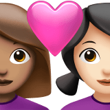 Apple design of the couple with heart: woman woman medium skin tone light skin tone emoji verson:ios 16.4