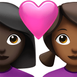 Apple design of the couple with heart: woman woman dark skin tone medium-dark skin tone emoji verson:ios 16.4