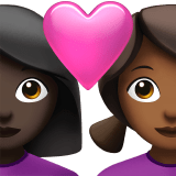 Apple design of the couple with heart: woman woman dark skin tone medium-dark skin tone emoji verson:ios 16.4