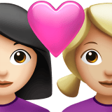 Apple design of the couple with heart: woman woman light skin tone medium-light skin tone emoji verson:ios 16.4