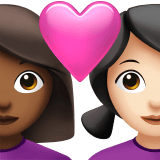 Apple design of the couple with heart: woman woman medium-dark skin tone light skin tone emoji verson:ios 16.4