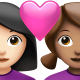 Apple design of the couple with heart: woman woman light skin tone medium skin tone emoji verson:ios 16.4
