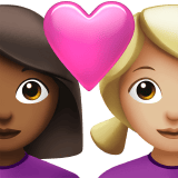 Apple design of the couple with heart: woman woman medium-dark skin tone medium-light skin tone emoji verson:ios 16.4