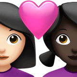 Apple design of the couple with heart: woman woman light skin tone dark skin tone emoji verson:ios 16.4