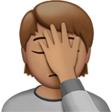 Apple design of the person facepalming: medium skin tone emoji verson:ios 16.4
