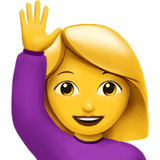 Apple design of the woman raising hand emoji verson:ios 16.4