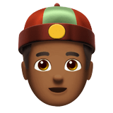 Apple design of the person with skullcap: medium-dark skin tone emoji verson:ios 16.4