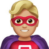 Apple design of the man superhero: medium-light skin tone emoji verson:ios 16.4