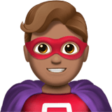 Apple design of the man superhero: medium skin tone emoji verson:ios 16.4