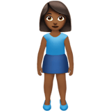 Apple design of the woman standing: medium-dark skin tone emoji verson:ios 16.4