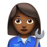 Apple design of the woman mechanic: medium-dark skin tone emoji verson:ios 16.4