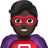 Apple design of the man superhero: dark skin tone emoji verson:ios 16.4