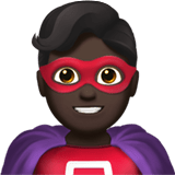Apple design of the man superhero: dark skin tone emoji verson:ios 16.4