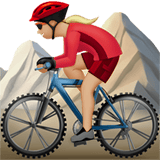 Apple design of the woman mountain biking: medium-light skin tone emoji verson:ios 16.4