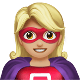 Apple design of the woman superhero: medium-light skin tone emoji verson:ios 16.4
