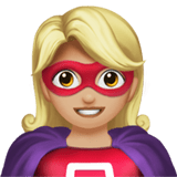 Apple design of the woman superhero: medium-light skin tone emoji verson:ios 16.4