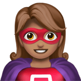 Apple design of the woman superhero: medium skin tone emoji verson:ios 16.4