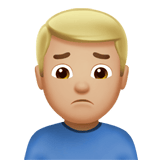 Apple design of the man frowning: medium-light skin tone emoji verson:ios 16.4
