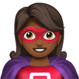 Apple design of the woman superhero: medium-dark skin tone emoji verson:ios 16.4