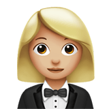 Apple design of the woman in tuxedo: medium-light skin tone emoji verson:ios 16.4