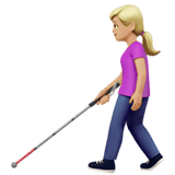 Apple design of the woman with white cane: medium-light skin tone emoji verson:ios 16.4