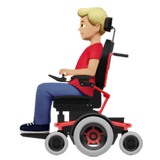 Apple design of the man in motorized wheelchair: medium-light skin tone emoji verson:ios 16.4