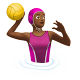 Apple design of the woman playing water polo: medium-dark skin tone emoji verson:ios 16.4