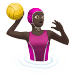 Apple design of the woman playing water polo: dark skin tone emoji verson:ios 16.4