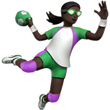 Apple design of the woman playing handball: dark skin tone emoji verson:ios 16.4