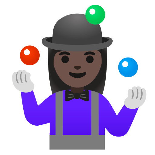 Google design of the woman juggling: dark skin tone emoji verson:Noto Color Emoji 15.0