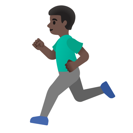 Google design of the man running: dark skin tone emoji verson:Noto Color Emoji 15.0