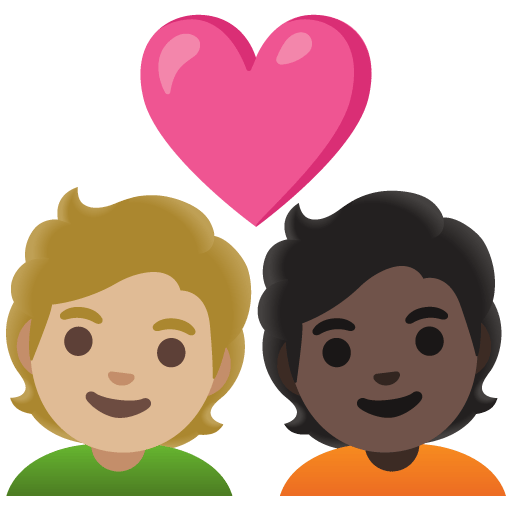 Google design of the couple with heart: person person medium-light skin tone dark skin tone emoji verson:Noto Color Emoji 15.0