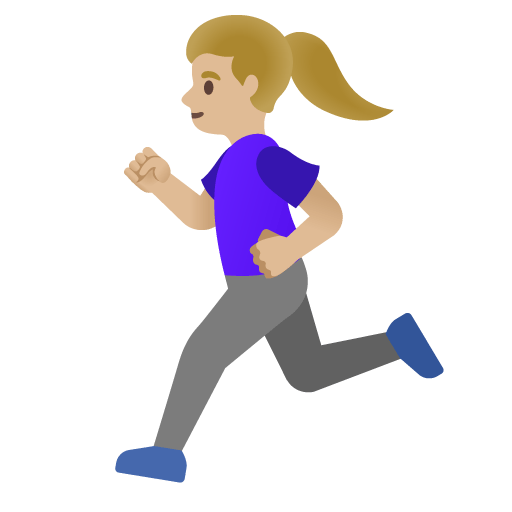 Google design of the woman running: medium-light skin tone emoji verson:Noto Color Emoji 15.0