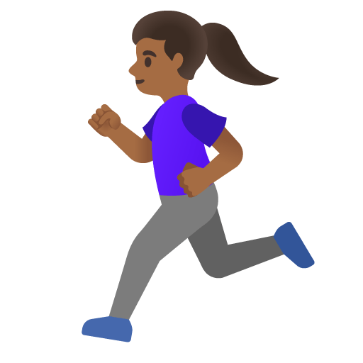Google design of the woman running: medium-dark skin tone emoji verson:Noto Color Emoji 15.0
