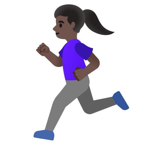 Google design of the woman running: dark skin tone emoji verson:Noto Color Emoji 15.0