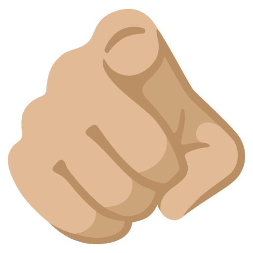 Google design of the index pointing at the viewer: medium-light skin tone emoji verson:Noto Color Emoji 15.0