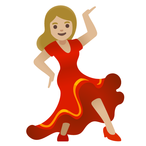 Google design of the woman dancing: medium-light skin tone emoji verson:Noto Color Emoji 15.0