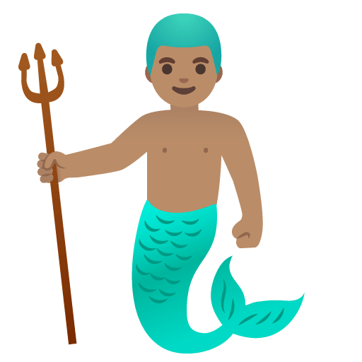 Google design of the merman: medium skin tone emoji verson:Noto Color Emoji 15.0