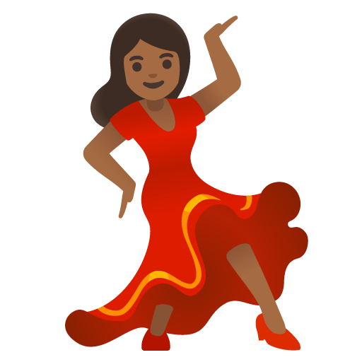 Google design of the woman dancing: medium-dark skin tone emoji verson:Noto Color Emoji 15.0