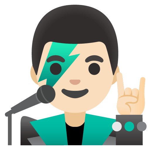 Google design of the man singer: light skin tone emoji verson:Noto Color Emoji 15.0
