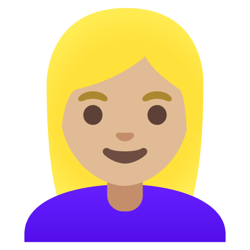 Google design of the woman: medium-light skin tone blond hair emoji verson:Noto Color Emoji 15.0