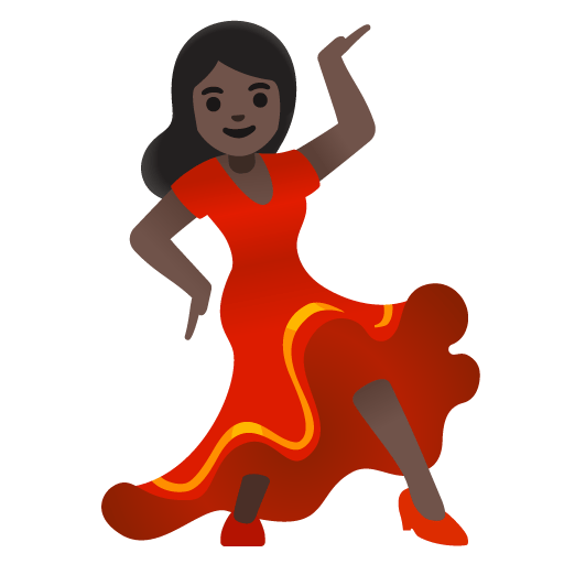Google design of the woman dancing: dark skin tone emoji verson:Noto Color Emoji 15.0