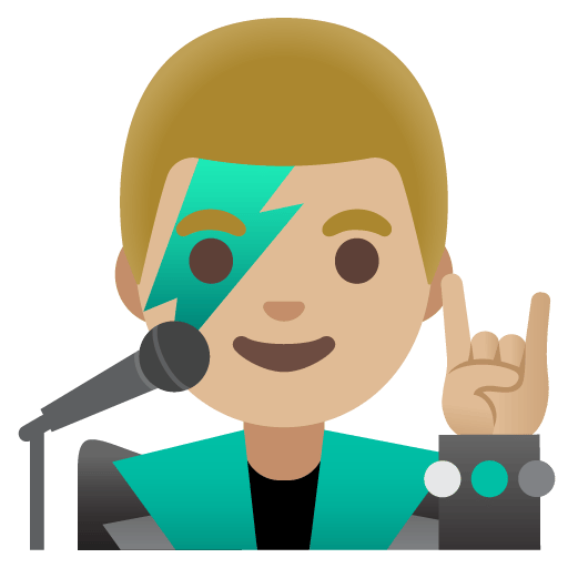 Google design of the man singer: medium-light skin tone emoji verson:Noto Color Emoji 15.0