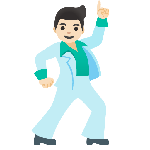 Google design of the man dancing: light skin tone emoji verson:Noto Color Emoji 15.0