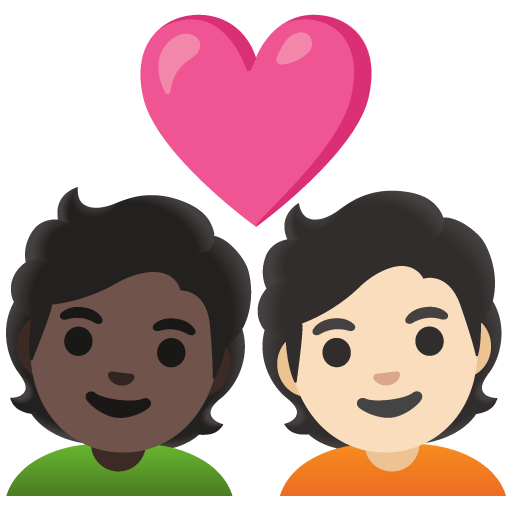 Google design of the couple with heart: person person dark skin tone light skin tone emoji verson:Noto Color Emoji 15.0