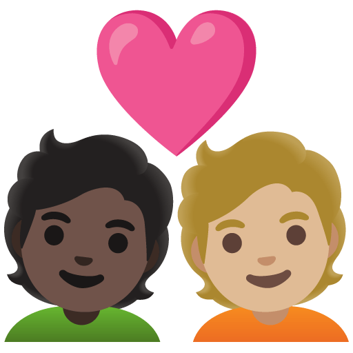 Google design of the couple with heart: person person dark skin tone medium-light skin tone emoji verson:Noto Color Emoji 15.0
