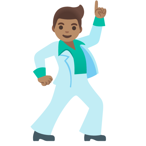 Google design of the man dancing: medium skin tone emoji verson:Noto Color Emoji 15.0
