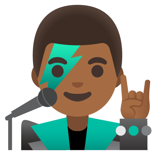 Google design of the man singer: medium-dark skin tone emoji verson:Noto Color Emoji 15.0