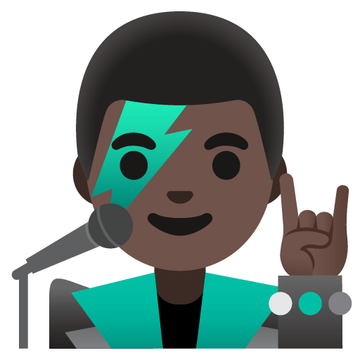 Google design of the man singer: dark skin tone emoji verson:Noto Color Emoji 15.0